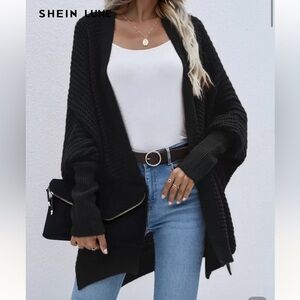 SHEIN Black Open-Front Cardigan